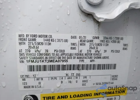 2021 Ford Expedition Limited из США, поврежденный, VIN 1FMJU1KT3MEA07955